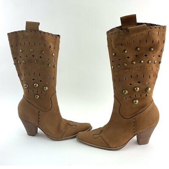 COPY - Brazilian Cowboy Boots Suede & Leather with Gold Beading - Picture 1 of 2